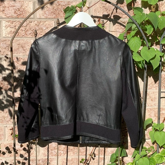 DANIER No Collar Cropped Leather Jacket - Picture 2 of 2